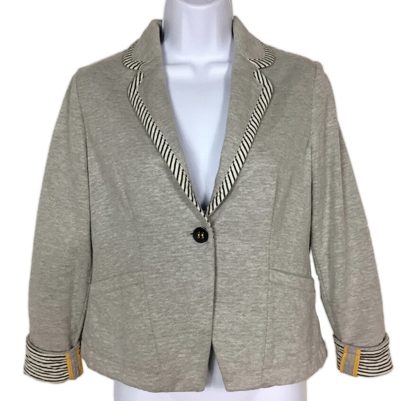 Cartonnier Gray Blazer Jacket Striped Trim Anthro - Picture 2 of 8